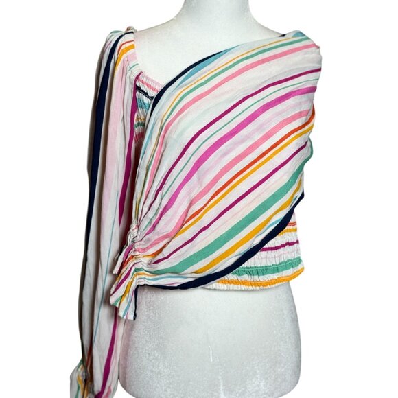 Eloquii Elements Womens Striped Smocked Puff Sleeve Top Sz XL Boho Peasant Beach - Picture 3 of 13